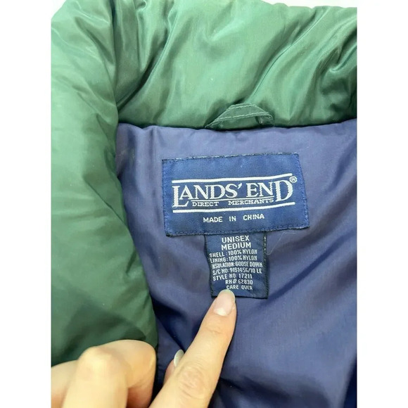 Lands' End Puffer Jacket Adult Medium Goose Down Parka Coat Blue Long - Picture 3 of 7